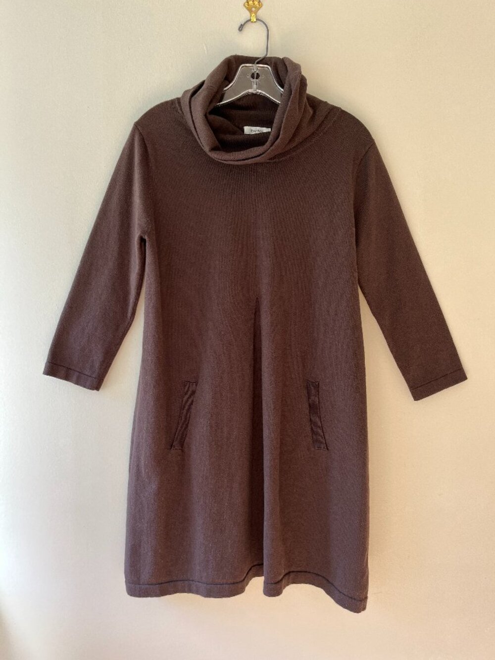 Tyler Boe Sz M Brown Cotton‎ Cashmere Blend Midi Dress Stretch Cowl Neck Pullov